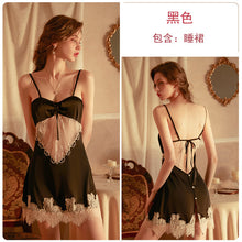 Load image into Gallery viewer, Women Sexy Nightgown Satin Lace See-through Nightdress Femme Lingerie Hot Halter Slit Strap Nighty Home Dress Sleepwear