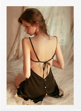 Load image into Gallery viewer, Women Sexy Nightgown Satin Lace See-through Nightdress Femme Lingerie Hot Halter Slit Strap Nighty Home Dress Sleepwear