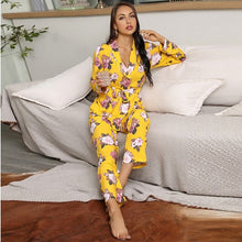 Load image into Gallery viewer, Women&#39;s Sexy Pajamas Spring and Autumn Pajama Set Satin Home Night Wear Casual Clothes Cardigan Long Sleeve Pjs Two Piece Set