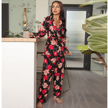 Load image into Gallery viewer, Women&#39;s Sexy Pajamas Spring and Autumn Pajama Set Satin Home Night Wear Casual Clothes Cardigan Long Sleeve Pjs Two Piece Set