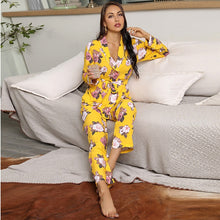 Load image into Gallery viewer, Women&#39;s Sexy Pajamas Spring and Autumn Pajama Set Satin Home Night Wear Casual Clothes Cardigan Long Sleeve Pjs Two Piece Set