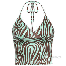 Load image into Gallery viewer, Women&#39;s Sexy Print Halterneck V-Neck Vest Basic Crop Top Backless Halter Neck Summer 2021 Sleeveless Corset Tops Casual Fashion