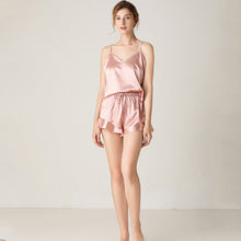 Load image into Gallery viewer, Women Sexy Silk Satin Ruffled Pajamas Sets Cami Shorts Sleepwear Home Suit