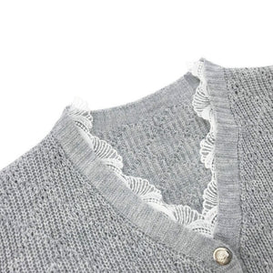 Women's Sexy V-Neck Sweaters Autumn Lace Decor Buttoned Cardigan Knitwea Long Sleeve Fashion Ladies Streetwear Elegant Sweater