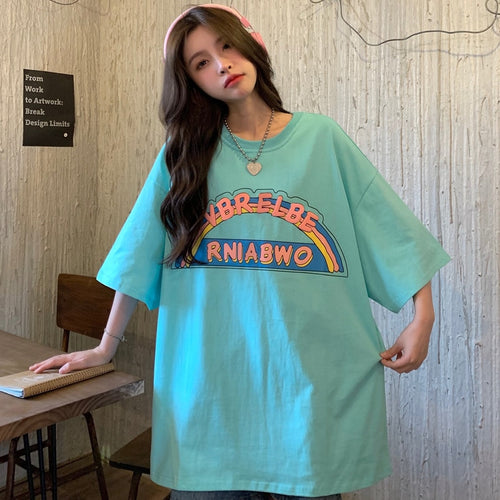 Women's Short-Sleeved T-shirt Young Girl Casual Loose Fashion Summer Top Plus Size Korean Clothes Kawaii Tee Shirt Femme 2021