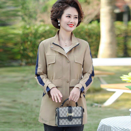 Women's Spring Short Jackets 2021 New Stitching Color Plus Size 5XL Fashion Stand Collar Casual Windbreaker Jacket 50Years aq720