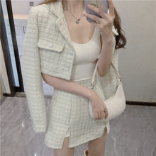 Load image into Gallery viewer, Women&#39;s Suits Winter New Fashion White Woolen Short Coat + High Waist A-Line Skirt Two-Piece Sets