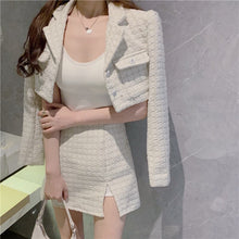 Load image into Gallery viewer, Women&#39;s Suits Winter New Fashion White Woolen Short Coat + High Waist A-Line Skirt Two-Piece Sets