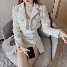 Load image into Gallery viewer, Women&#39;s Suits Winter New Fashion White Woolen Short Coat + High Waist A-Line Skirt Two-Piece Sets