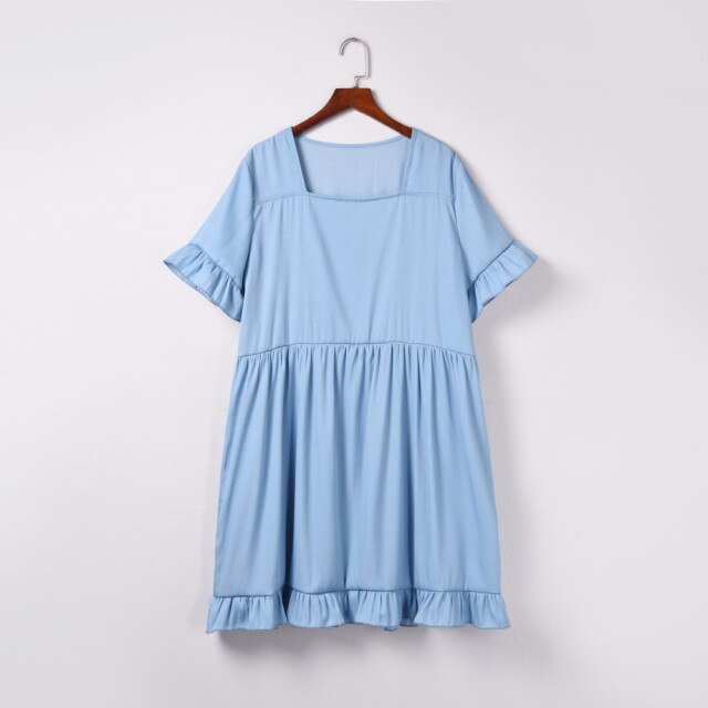 Women's Summer Fashion Denim Ruffles Short Sleeve Loose Mini Dress Women Blue Short Dress vestido de mujer платье летнее 2021