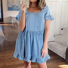 Load image into Gallery viewer, Women&#39;s Summer Fashion Denim Ruffles Short Sleeve Loose Mini Dress Women Blue Short Dress vestido de mujer платье летнее 2021