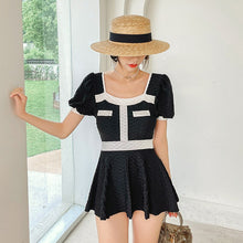 Load image into Gallery viewer, Women&#39;s Swimsuit Sexy One Piece Bathing Suit Short Sleeve Swimwear Swimming Beach Wear Korea Style Summer Swimdress