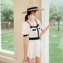 Load image into Gallery viewer, Women&#39;s Swimsuit Sexy One Piece Bathing Suit Short Sleeve Swimwear Swimming Beach Wear Korea Style Summer Swimdress