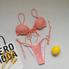 Load image into Gallery viewer, Women&#39;s Swimwear 2021 New Sexy Bikini Straps Chest Folds  And  Fashion Split Swimsuit Summer Beach Beachwear Bikinis Set Top