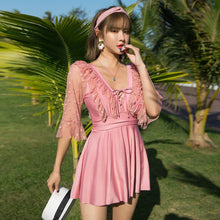 Load image into Gallery viewer, Women&#39;s Swimwear Korea Swimsuit Skirt 5XL Woman One Piece Plus Size Tankini Monokini Lace Sleeve Black Swim Suit Beach Wear