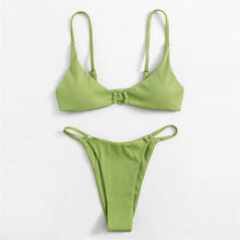 Load image into Gallery viewer, Women&#39;s Swimwear Underwear Set  Pure Color Without Pattern Green Sexy Bikini Swimsuit High Waist