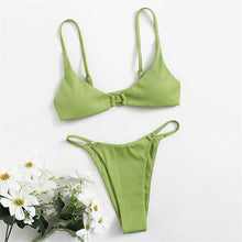 Load image into Gallery viewer, Women&#39;s Swimwear Underwear Set  Pure Color Without Pattern Green Sexy Bikini Swimsuit High Waist