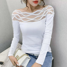 Load image into Gallery viewer, Women&#39;s T-shirts New 2021 Autumn long sleeve woman tshirts Sexy Beaded Perspective Plus size tops and shirt blusas