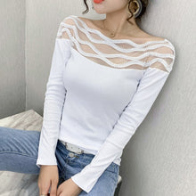 Load image into Gallery viewer, Women&#39;s T-shirts New 2021 Autumn long sleeve woman tshirts Sexy Beaded Perspective Plus size tops and shirt blusas