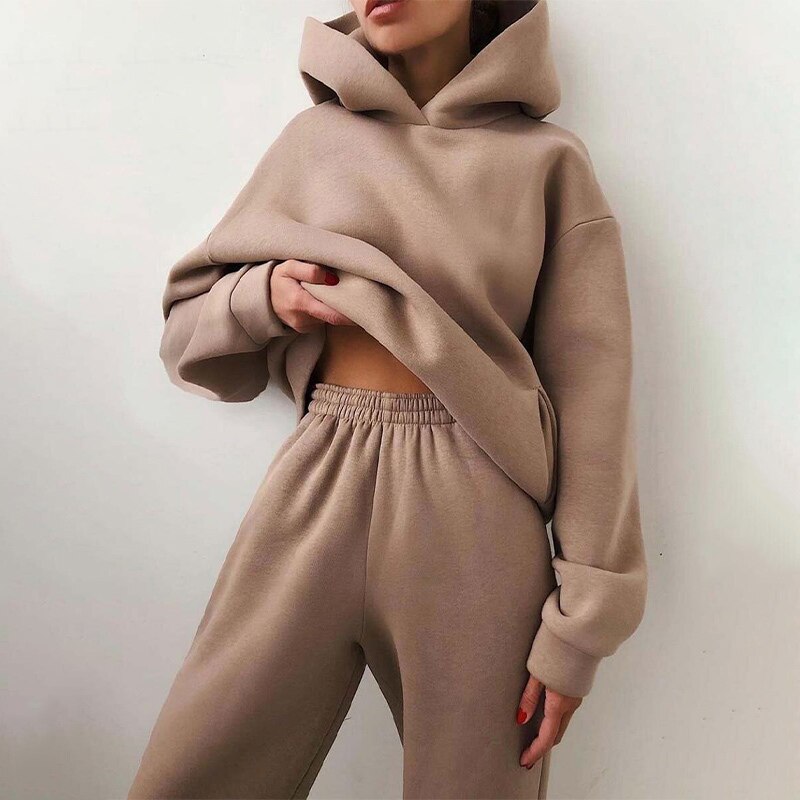 Women's Tracksuit 2021 Spring Solid Long Sleeve Oversizd Hoodies Causual Sweatshirt Long Pants Suits Set Female Sweatsuits