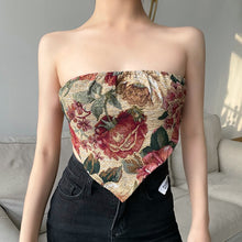 Load image into Gallery viewer, Women&#39;s Tube Vintage Tube Top Women Rose Printed Tanks Top Sexy Cami Crops Women Clothing Off Shoulder Embroidery Cropped