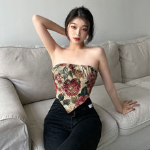 Load image into Gallery viewer, Women&#39;s Tube Vintage Tube Top Women Rose Printed Tanks Top Sexy Cami Crops Women Clothing Off Shoulder Embroidery Cropped