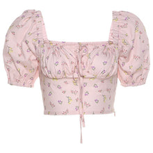 Load image into Gallery viewer, Women&#39;s Tunic Elegant Blouses and Shirts Woman Korean Floral Print Puff Sleeve Sexy Crop Top Off Shoulder Casual Ladies Blouse