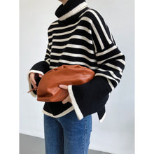 Load image into Gallery viewer, Women&#39;s Turtleneck Stripe Sweater Women Loose Lazy Outerwear Female Winter Knit Sweater Top Long Flared Sleeves Woman Pullover