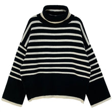 Load image into Gallery viewer, Women&#39;s Turtleneck Stripe Sweater Women Loose Lazy Outerwear Female Winter Knit Sweater Top Long Flared Sleeves Woman Pullover