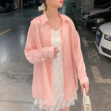 Load image into Gallery viewer, Women&#39;s White Blouse Chiffon  Loose Long Sleeve T-Shirts Oversize  Bling  Fashion Elegant 2021 Summer Thin Chic Pink Plus Size