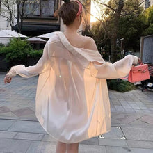 Load image into Gallery viewer, Women&#39;s White Blouse Chiffon  Loose Long Sleeve T-Shirts Oversize  Bling  Fashion Elegant 2021 Summer Thin Chic Pink Plus Size