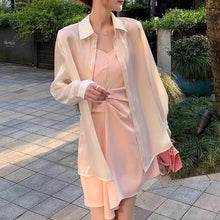 Load image into Gallery viewer, Women&#39;s White Blouse Chiffon  Loose Long Sleeve T-Shirts Oversize  Bling  Fashion Elegant 2021 Summer Thin Chic Pink Plus Size