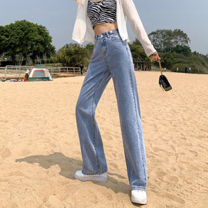 Women's Wide-Leg Jeans Summer 2021 New Spring And Autumn Small High Waist Slimming And Straight Loose Drooping Mop Pants Denim