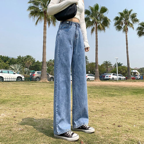 Women's Wide-Leg Jeans Summer 2021 New Spring And Autumn Small High Waist Slimming And Straight Loose Drooping Mop Pants Denim