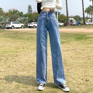 Women's Wide-Leg Jeans Summer 2021 New Spring And Autumn Small High Waist Slimming And Straight Loose Drooping Mop Pants Denim