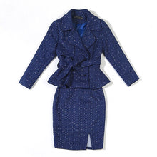 Load image into Gallery viewer, Women&#39;s Woolen Suit Winter New Style Suit Jacket + Skirt Suit Two-piece Suit Blue White Female Woolen Sets