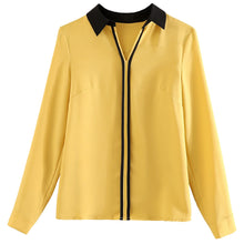 Load image into Gallery viewer, Women&#39;s long-sleeved blouses for autumn new style V-neck contrast tops Mid-length Han Fan pullover chiffon shirt