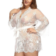 Load image into Gallery viewer, Women&#39;s robe Lace Nightie Bath Robe Hollow See-through Sleepwear Lingerie Terry robe Hot Erotic Kimono bathrobe Femme Home Suit