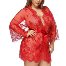 Load image into Gallery viewer, Women&#39;s robe Lace Nightie Bath Robe Hollow See-through Sleepwear Lingerie Terry robe Hot Erotic Kimono bathrobe Femme Home Suit