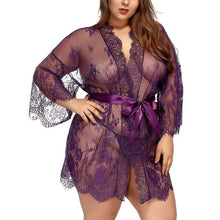 Load image into Gallery viewer, Women&#39;s robe Lace Nightie Bath Robe Hollow See-through Sleepwear Lingerie Terry robe Hot Erotic Kimono bathrobe Femme Home Suit
