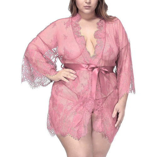 Women's robe Lace Nightie Bath Robe Hollow See-through Sleepwear Lingerie Terry robe Hot Erotic Kimono bathrobe Femme Home Suit