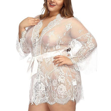 Load image into Gallery viewer, Women&#39;s robe Lace Nightie Bath Robe Hollow See-through Sleepwear Lingerie Terry robe Hot Erotic Kimono bathrobe Femme Home Suit