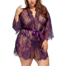 Load image into Gallery viewer, Women&#39;s robe Lace Nightie Bath Robe Hollow See-through Sleepwear Lingerie Terry robe Hot Erotic Kimono bathrobe Femme Home Suit