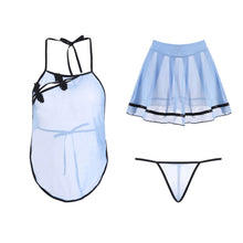 Load image into Gallery viewer, Women&#39;s sexy erotic lingerie retro perspective mesh backless bellyband skirt thong role-playing uniform slutty clothes babydoll