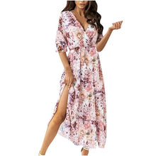Load image into Gallery viewer, Women’s summer floral print split maxi dress ladies Fashion Short Sleeve V-Neck Beach Leisure Long Dresses платья летние лёгкие