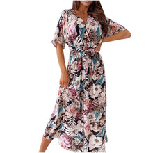 Load image into Gallery viewer, Women’s summer floral print split maxi dress ladies Fashion Short Sleeve V-Neck Beach Leisure Long Dresses платья летние лёгкие