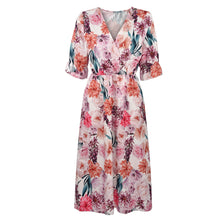 Load image into Gallery viewer, Women’s summer floral print split maxi dress ladies Fashion Short Sleeve V-Neck Beach Leisure Long Dresses платья летние лёгкие