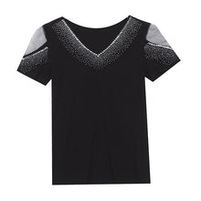 Load image into Gallery viewer, Women&#39;s tshirt New 2021 Summer Short Sleeve Mesh Tops Shirt Elegant Slim V-Neck Hot Drilling Female Tees Blusas