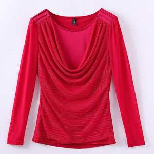 Women t-shirt New 2020 Spring long sleeve Mesh shirt Elegant slim Tops plus size women tops and shirt t-shirt