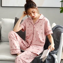 Load image into Gallery viewer, Womens 100% cotton Pajamas Sets Short Sleeve Suit Cute Large Size Lady Sleepwear Women Pijamas Suit Home Clothes Pyjama XXXL